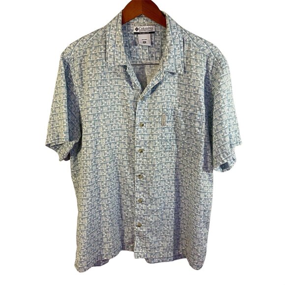 Columbia Men's Button Down Cotton Shirt Size Medium Tropical Print Short Sleeve - Picture 2 of 10